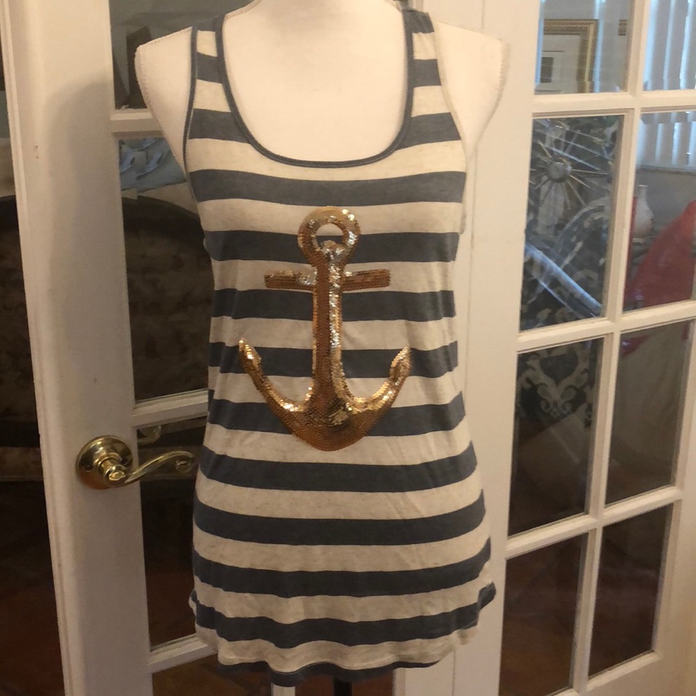 Nautical striped tank with sequin anchor